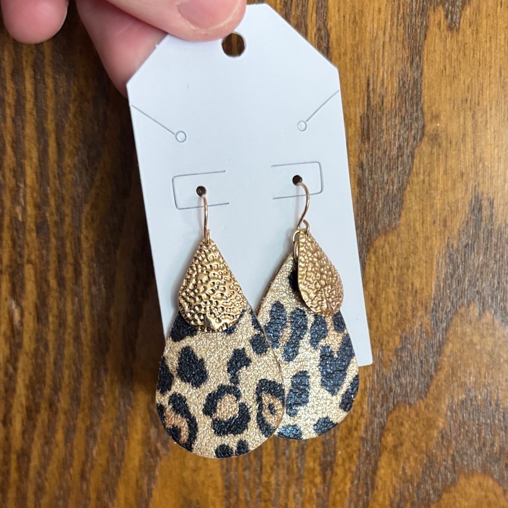 NEW Handmade Leopard Print Faux Leather Teardrop Earrings